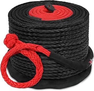 XPV 3/8" 82ft Synthetic Winch Rope with Soft Shackle Dyneema Winch Line Cable Rope with Hook Black for Truck 4WD Off Road Vehicle Winch Accessory