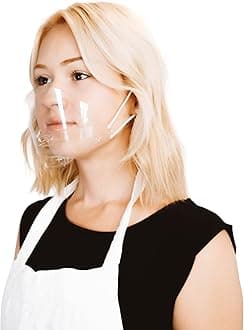 (10 Masks) Transparent Hygienic Open Face Shield for Foodservice, Hospitality, and Retail – Anti-Fog, Reusable, Clear Face Mask with Chin Rests