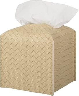 Tissue Box Cover PU Leather Tissue Holder Square Facial Tissue Case Facial Paper Organizer Dispenser for Bathroom, Vanity Countertop, Tabletop, Car, Rice Apricot