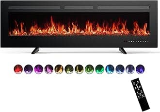 Sweetcrispy 60" Electric Fireplace Wall Mounted or Recessed Insert, 1500W/750W Freestanding Fireplaces Heater with Remote Control,13 Adjustable Flame Color, 12H Timer, Touch Screen