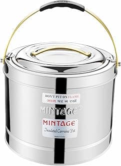 Mintage Sambar Pot Stainless Steel | Sambar Pot with Lid | Casserole for Cooking | Casserole with Side Handles | Canteen & Hotel Container | Biryani Box Puff Insulated Hot & Cold (7.5 Liters)