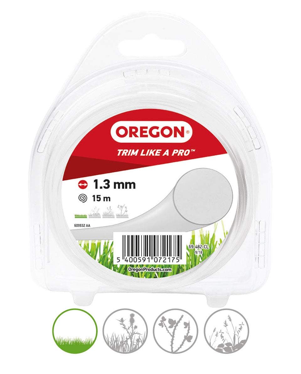 OregonString Trimmer Line, Replacement Nylon Strimmer Wire for Grass Trimmers & Brushcutters, DIY & Gardening, Universal Fit, All Purpose, Round Cord, 1.3mm x 15m Spool, Transparent (69-482-CL)