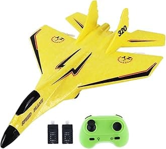 Colcolo RC Plane Foam RC Airplane with Light, 2x Time Easy to Control 28.5x21cm Outdoor ing Toys Jet Fighter Toys 2 Channel RC Glider for Beginner Adults，Yellow Pro