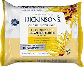 Dickinson's Original Witch Hazel Refreshingly Clean Cleansing Cloths with Aloe | 100% Natural Distilled Witch Hazel | Cleanses & Refreshes Skin | Extra-Large Cloths | Pack of 1 | 25 Cloths per Pack