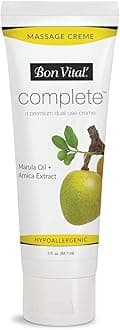 Bon Vital Complete Massage Creme, Premium Dual Use Cream for Hypoallergenic Professional Massages, Non Greasy Unscented Moisturizer Made with Marula, Olive, Avocado, & Jojoba Oil, 3 oz. Tube