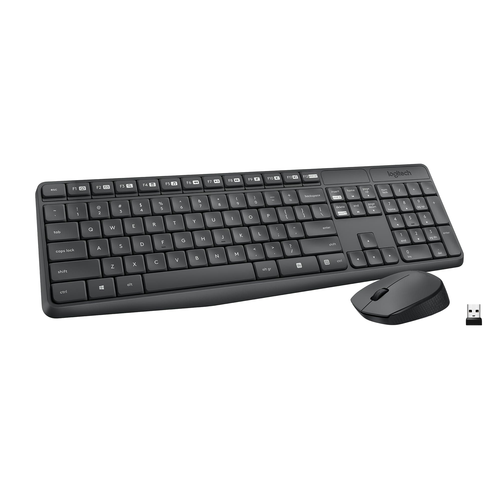 Logitech MK235 Wireless Keyboard and Mouse Combo for Windows, 2.4 GHz Wireless Unifying USB Receiver, 15 FN Keys, Long Battery Life, Compatible with PC, Laptop