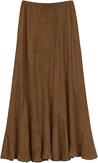 Urban CoCo Women's Faux Suede Elastic Waist Midi Long Skirt A Line Women Flowy Skirts