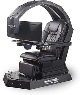 IW R1 Imperator Works Genuine Leather Chair Cockpit Gaming Workstation Chair with Massage for Home and Office use, Support Triple Monitors Fully Motorized