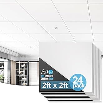 Art3d 24-Pack Smooth 3D Decorative Suspended Drop Ceiling Tiles 2ft x 2ft in Off White, PVC Ceiling Panels 24 x 24in.ClimatePartner certified