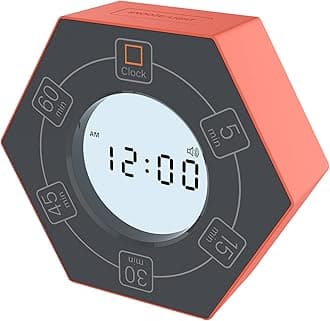 Hexagon Rotating Productivity Clock, Pomodoro Timer with 5,15, 30, 45, 60 Minute Presets, Timer for People with ADHD (Orange)