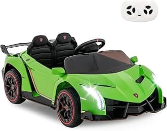 GYMAX Kids Ride on Car, 12V Battery Powered Licensed Lamborghini Car with Remote Control, Music, 3 Speeds, AUX/USB & Safety Belt, Children Electric Vehicle for 3-8 Years Old (Green)