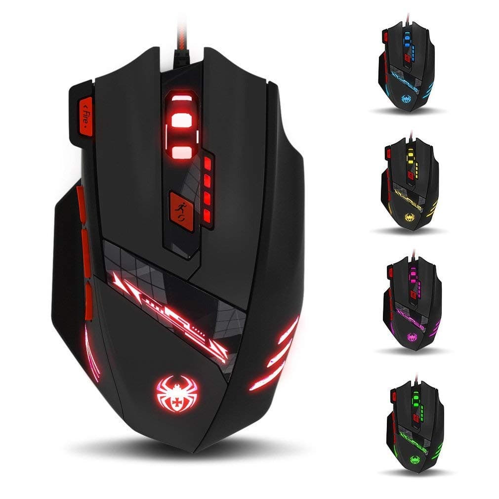 T90 Gaming Mouse 9200 DPI, 8 Programmable Buttons Multi-Modes LED Lights USB Gaming Mice, Weight Tuning for Laptop, Desktop, PC,- Black