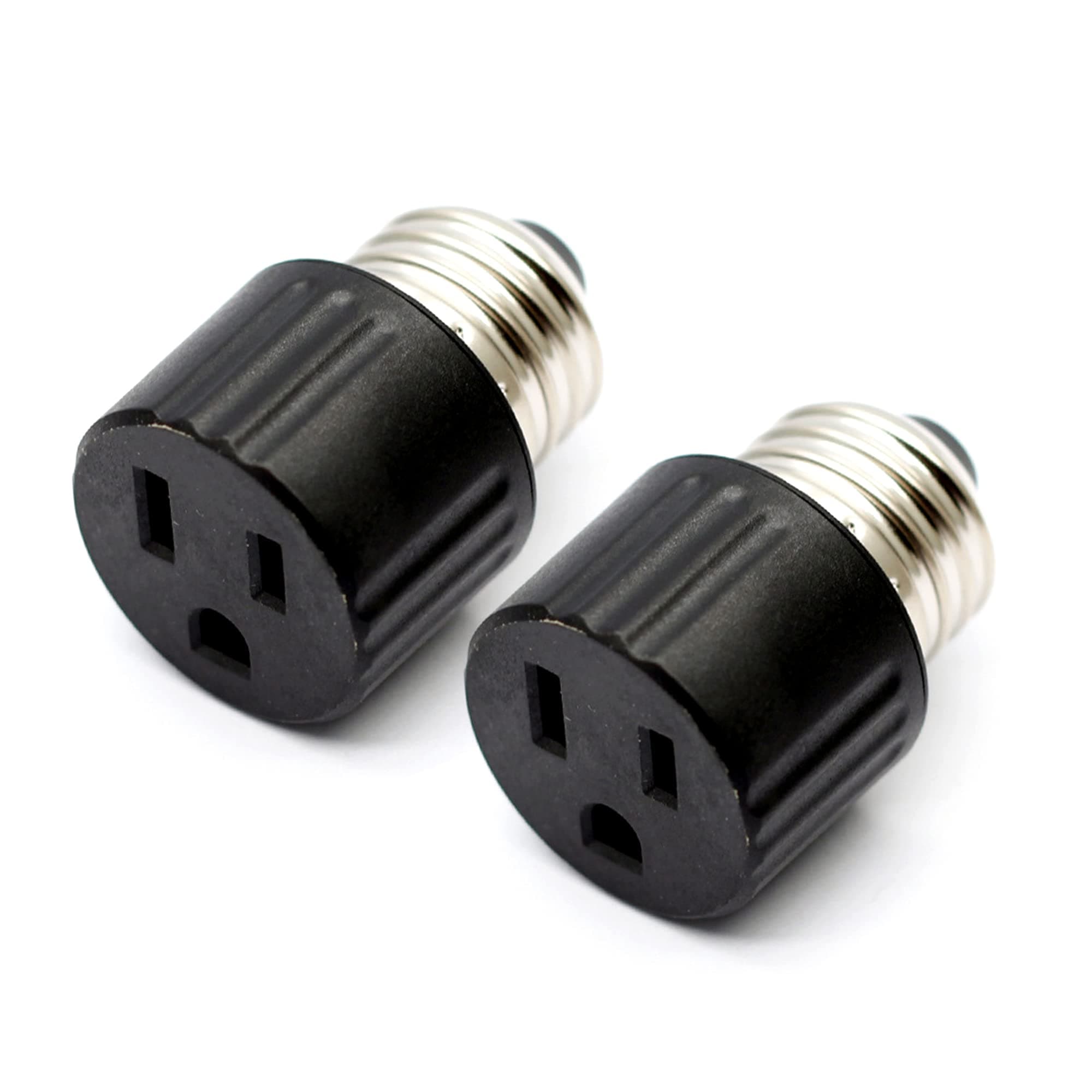 TWDRTDD E26/ E27 Light Bulb Outlet Socket Adapter,E26 Light Socket to 2 & 3 Prong Plug Adapter, Light Socket Adapter to Plug Adapter 3 Prong for Porch Patio Garage (2, Black,3 Prong)