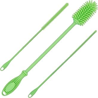 12.5" Silicone Bottle Brush & Straw Cleaner Brush Set | Water Bottle Cleaner for Hydro Flasks, Tumblers, Glassware, Vases and Narrow Neck Containers