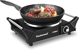 Hot Plate, Techwood Electric Stove for Cooking, 1500W Countertop Single Burner with Adjustable Temperature and Handles, 7.3” Cooktop for RV/Home/Camp, Compatible for All Cookwares Black
