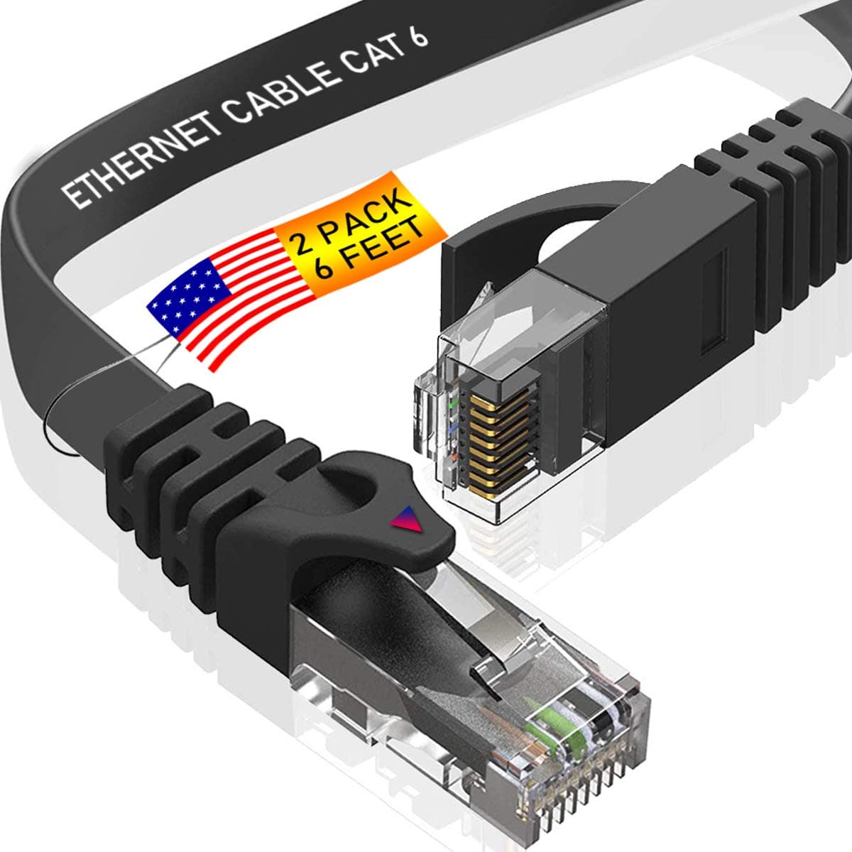 Ethernet Cable CAT 6, [2 Pack x 2 Meter] Durable Flat Ethernet Patch Cables 1000Mbps Network Cable Universal RJ45 Ethernet Cables for Pc, Computer Server, Printer, Router - New
