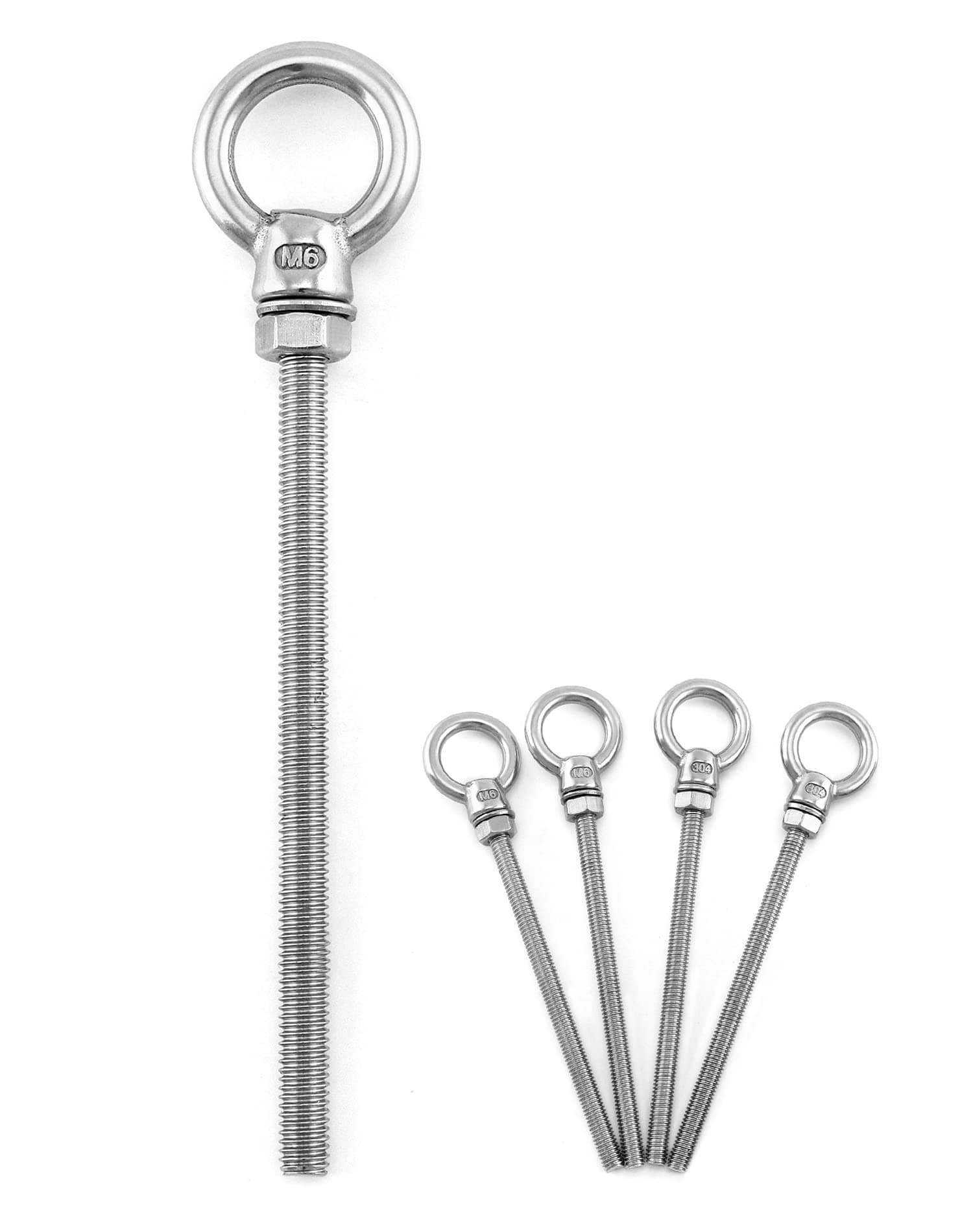 QWORK Threaded Eyebolts, 5 Pack 1/4" x 4" Long Stainless Steel Marine Grade Shoulder Eye Bolt