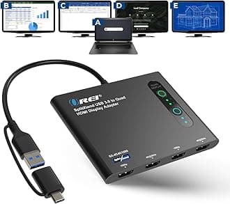 OREI SplitExtend HDMI Splitter Extended Display for Quad Monitor - Laptop Multiple Monitor Adapter with 4 Displays - USB-C Adapter to HDMI 2.0, 4K@30Hz Outputs - Windows and Mac Compatible