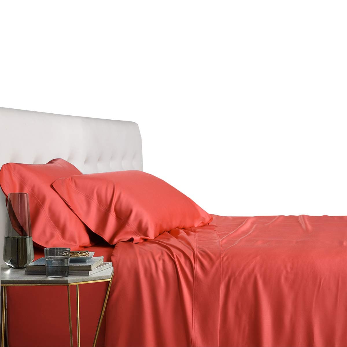 Royal Tradition Viscose from Bamboo Bed Sheets, Split-King, Solid Coral, Super Soft and Cool 5PC Sheet Set