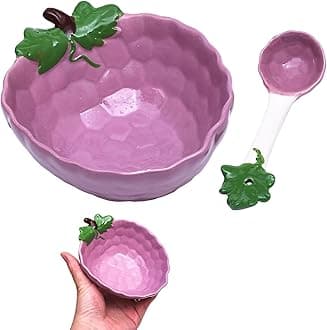 2 Pack Ceramic Grape Shape Dessert Bowls 11.8 oz., Creative Handmade Small Bowl with Spoon for Appetizer, Snacks, Salads, Yogurt, Side Dishes, 5.9" L x 4.7" W x 2.2" H
