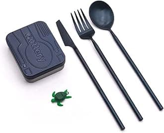 OutleryPortable Camping Cutlery | Reusable Stainless Steel Travel Cutlery Set with Case | Pocket Sized, Durable and Easy to Clean (Whale Blue)