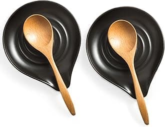 LAUCHUH Spoon Rest, Cooking Spoon Holder for Stove Top Large Kitchen Spatula Holder for Spoons, Ladles, Tongs, Christmas, Set of 2, Black