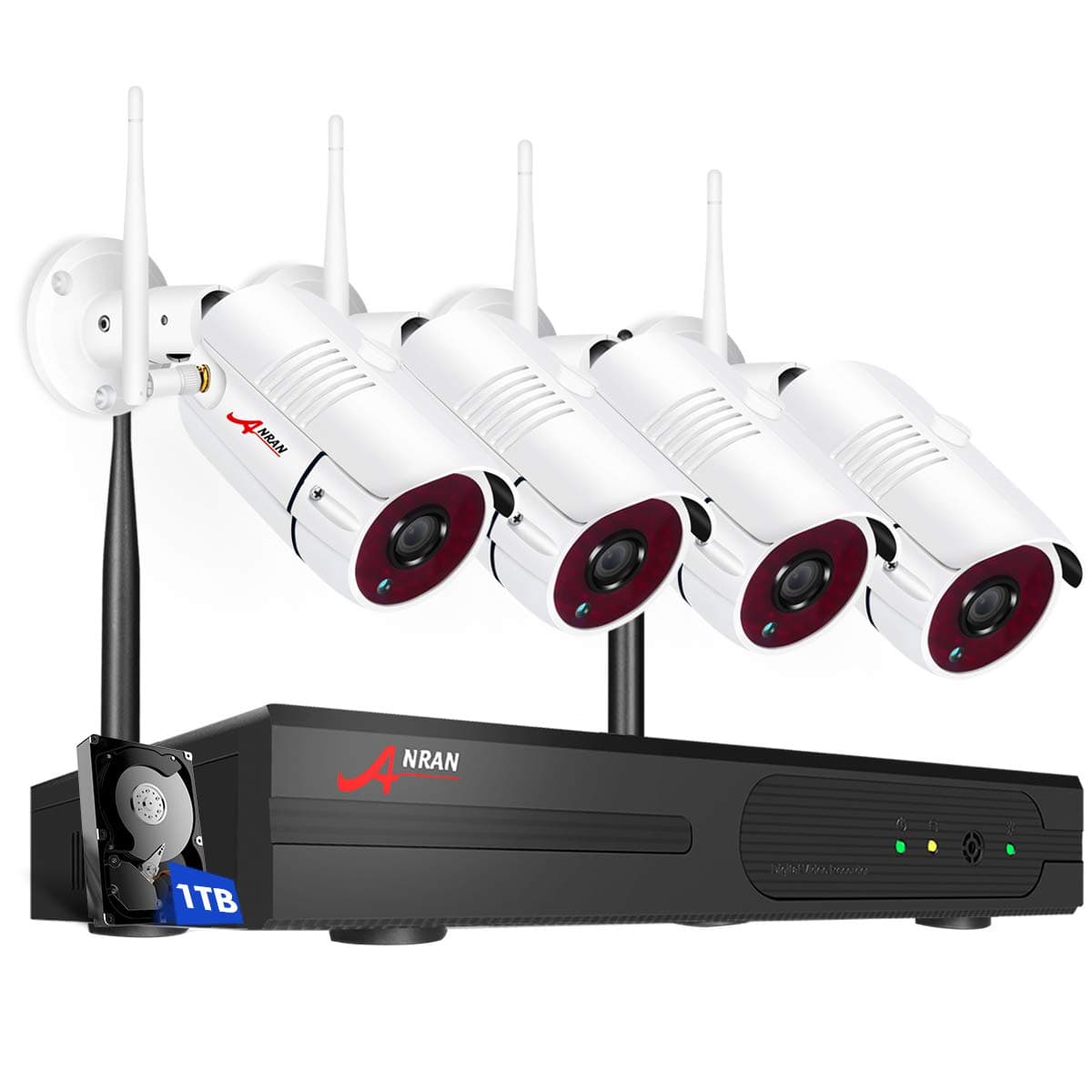 Wireless Security Camera System, 4CH 1080P Wireless CCTV Security Camera System with 4pcs 1080P Weatherproof Bullet Cameras,Easy Remote View, Free App,Super Night Vision, P2P and 1TB Hard Drive ANRAN