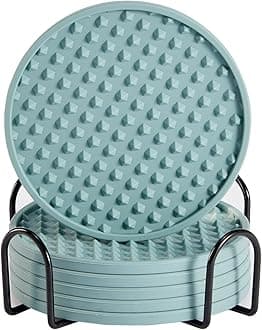 CogaDrink Coasters Set of 6 with Holder, Silicone Square Coasters for Any Table Type, Wood, Stone Tables, Dishwasher Safe, Fits Any Size of Drinking Glasses (Blue)