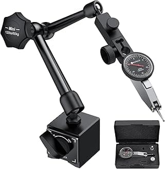 Neoteck 0-0.03"/0.0005" Dial Test Indicator with 132lbs(60kg) Max Pull Magnetic Base Stand Test Indicator Set with 3/8 inch (9.52mm) Clamping Hole for Machine Set-Up and Narrow Area Measurement-Black