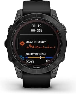 Garmin 010-02540-34 Fenix 7 Sapphire Solar, Adventure smartwatch, Solar Charging Capabilities, Rugged Outdoor GPS Watch, Touchscreen, Health and Wellness Features, Black DLC Titanium with Black Band