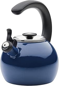 Circulon 48168 Whistling Teakettle/Teapot with Flip-Up Spout, Enamel on Steel, Navy