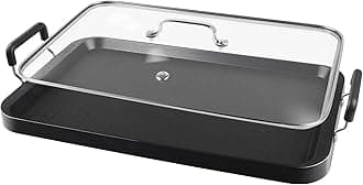 2 Burner Griddle Pan with Glass Lid, Stove Top Flat for Glass Stove Top, Aluminum Pancake, Non-Stick for Gas Grill, Double Burner Camping