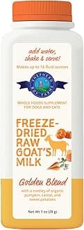 Shepherd Boy Farms Freeze Dried Raw Goats Milk with Probiotics for Dogs & Cats (Golden Blend), Organic USA Veggies & Fruits, High Protein, Digestible Goat Milk Powder, Food Toppers - Makes 16 FL OZ