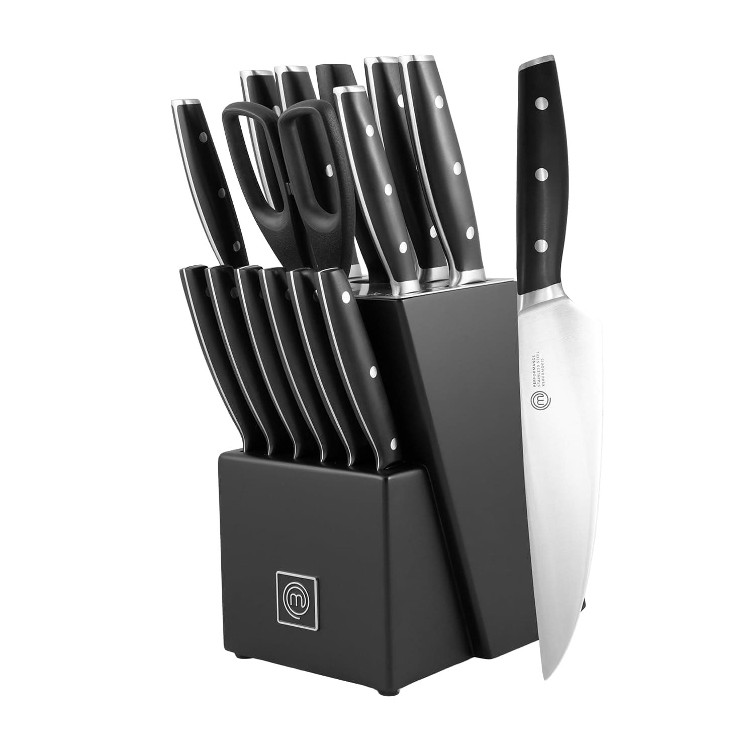 Kitchen Knife Set with Block and Sharpener Plus Scissors, 15pc Chef Knife Set of Professional Grade Kitchen Knives with Sharpened High Carbon Stainless Steel Blades & Triple Riveted Handles