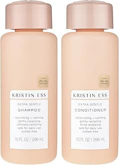 Kristin Ess Hair Extra Gentle Shampoo + Conditioner Bundle - Sensitive Skin + Scalp, Cleanses, Nourishing + Calming, Hydrating Conditioner, Vegan, Sulfate Free, Color Safe + Keratin Safe, 2 Piece Set