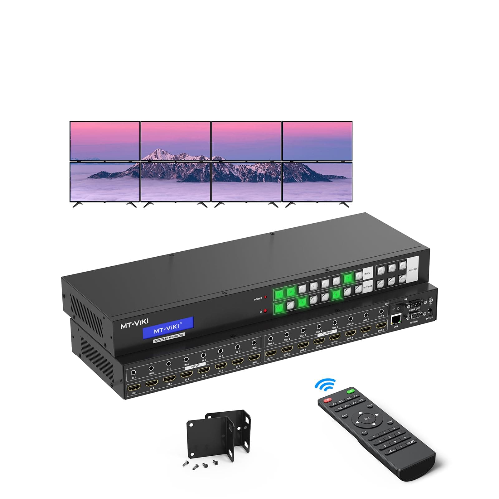 MT-VIKI 8x8 4K Seamless HDMI Matrix Video Wall 2x4 w/Web GUI+Audio Out, Customised HDMI TV Wall Controller, Rack Mount Matrix Switcher Splitter Support RS232, APP, IR Remote, Web