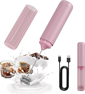 CIRCLE JOY Portable Rechargeable Milk Frother Hanheld, Dual Spring Whisk Electric Coffee Frother Wand Drink Mixer for Matcha Lattes Cappuccino, Kitchen Gifts, Pink