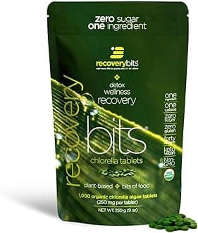 RECOVERYbits - Organic Chlorella Tablets - Plant-Based Algae Superfood - Chlorophyll - Cracked Cell Wall - Energy - Immune System - Detox - Keto - Vegan - Non-GMO - Large Bag - 1000 Tablets