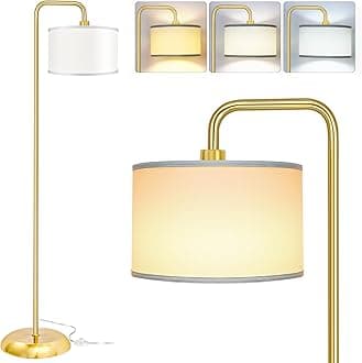 [Upgraded] LED Floor Lamp for Living Room, 3 Color Temperature Floor Lamp with Foot Switch Modern Standing Lamp Tall Pole Floor Reading Lamp for Bedroom, Study Room, Office, 9W Bulb Included, Gold