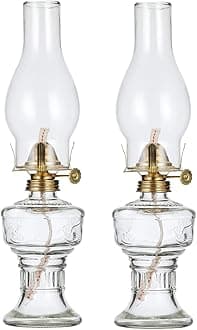 Oil Lamp Lantern 2 Pieces Vintage Clear Glass Kerosene Lamp 12.8'' Classic Chamber Oil Lamps for Indoor Use Home Decor Lighting Rustic Old Hurricane Lamp Lanterns