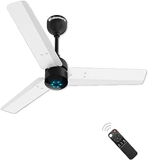 Renesa 900mm BLDC Ceiling Fan with Remote Control | BEE 5 star Rated Energy Efficient Ceiling Fan | High Air Delivery with LED Indicators | 2+1 Year Warranty (White & Black)
