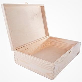 WooDeeDoo Large Wooden Box with Clasp and Hinged Lid – 35 x 25 x 10 cm – Pine A4 Storage Box for Paper Documents Crafts Gifts Decorative Use Paint Stain Decoupage