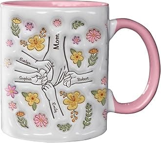 Pawfect House Mothers Day Gifts For Mom Grandma Birthday Gift, 2D Custom Coffee Mug, Mother's Day Mug, You Hold Our Hands Also Our Hearts, Mom Gifts From Daughters Sons, Accent Ceramic Coffee Mugs