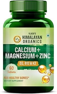 Vlado’s Himalayan Organics Calcium And Vitamin D3 Tablets | Calcium Tablets For Women & Men | Calcium Magnesium Zinc Supplement With Vitamin D3 + K2 MK7 To Support Bones, Joints & Immunity - 60 Tablets
