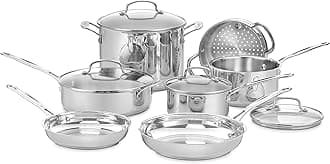 Cuisinart Chef’s Classic 11-Piece Stainless Steel Pots and Pans Set, Cookware Set Compatible with Induction, Electric, Gas Cooktops, Aluminum Core for Even Heat, Cool Grip Handles, Dishwasher Safe