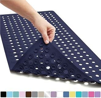 Gorilla GripOriginal Patented Bath, Shower, Tub Mat, 35x16, Washable, Antibacterial, BPA, Latex, Phthalate Free, Bathtub Mats with Drain Holes, Suction Cups, XL Size Bathroom Mats, Navy Opaque