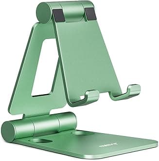 Nulaxy Dual Folding Cell Phone Stand, Fully Adjustable Foldable Desktop Phone Holder Cradle Dock Compatible with iPhone 17 16 15 14 13 12 11 Pro Max Xs Xr X 8, Nintendo Switch, All Phones- Green