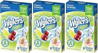 Wyler's Light Singles To Go Powder Packets, Water Drink Mix, Cherry Limeade, 8 Packets per Box, 24 total Packets (Pack of 3)