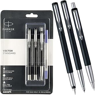 Vector Standard Fountain Pen, Roller Ball Pen and Ball Pen (Black)
