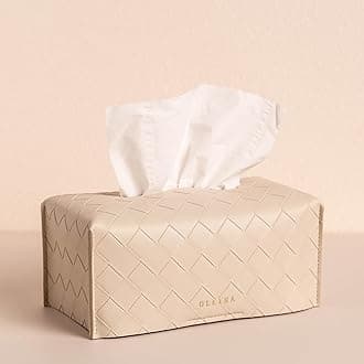 OLETHA Aesthetic Rectangle Tissue Box Cover, Compatible with Puffs 180 Count Flat Box Tissues, Woven Textured, Light Taupe